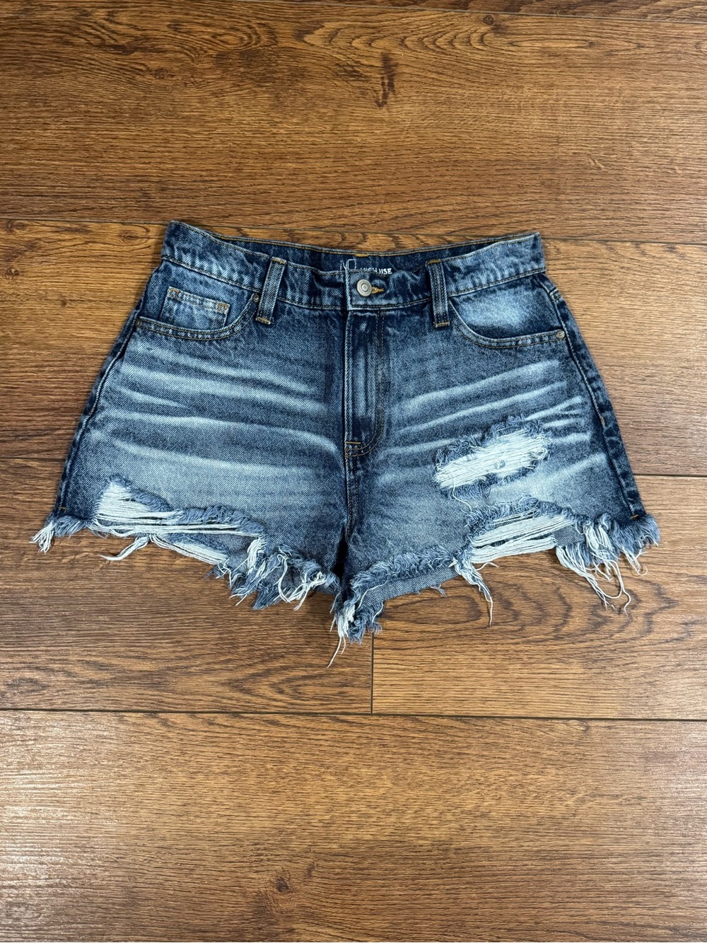 NOBO High Waist Distressed Denim Shorts - Dark Blue Fade